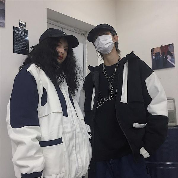 

women's jackets harajuku jacket women patchwork oversized loose long sleeve warm fashion autumn winter casual streetwear unisex, Black;brown