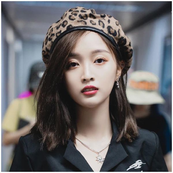 

boinas para mujer leopard print women's autumn and winter fashion beret pu covered pumpkin hat chapeau femme casquette homme new, Blue;gray