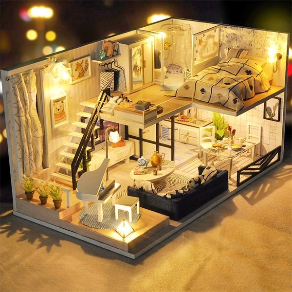 Cutebee DIY Bebek Evi Ahşap Bebek Evleri Minyatür Dollhouse Mobilya Kiti Oyuncaklar Çocuklar için Noel Hediyesi TD32 201217