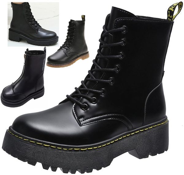 

2020 leather high casual shoes fashion women laarzen 35-40 size, Black