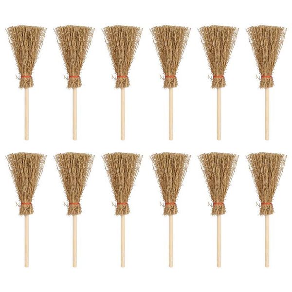 

12 шт. мини метла веник мастер аксессуар костюм висины украшения игрушки с красной веревочной соломой для хэллоуин партия красная веревка jl