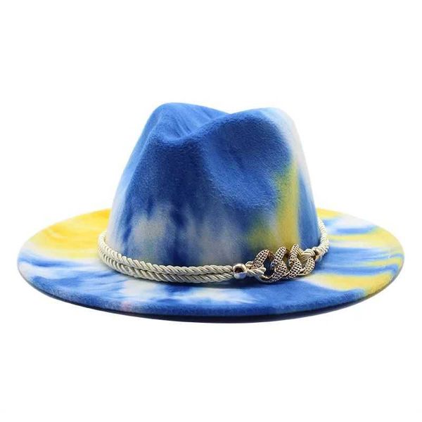 

wide brim tie-dye fedora hats for women men autumn winter ladies vintage fascinator multicolor panama felt jazz hat wholesale, Blue;gray