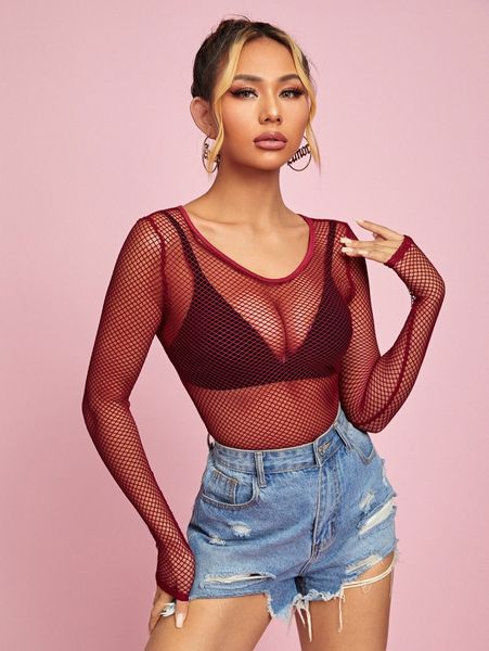 

fishnet mesh sheer without bra v2p7#, White