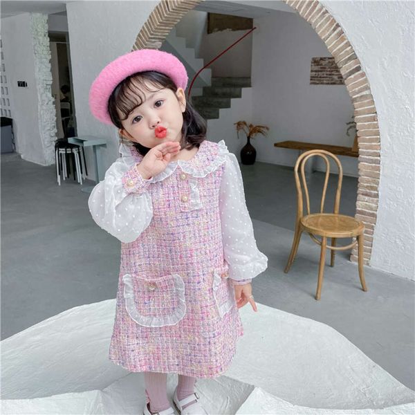 

girls' spring 2021 new sle korean children's fragrance princs drs long sve skirt fashion, Red;yellow