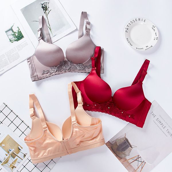 

super push up bra for women big size 90c wireless seamless lace trim brassier adjustable large size breathable bras dropshipping, Red;black