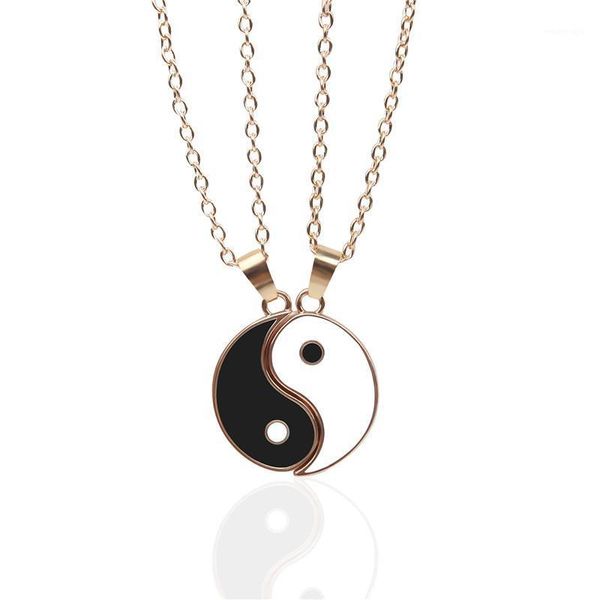 Colares de pingente 2 pcs yin yang amigos casal casal liga de ouro liga jóias presentes para amante unisex