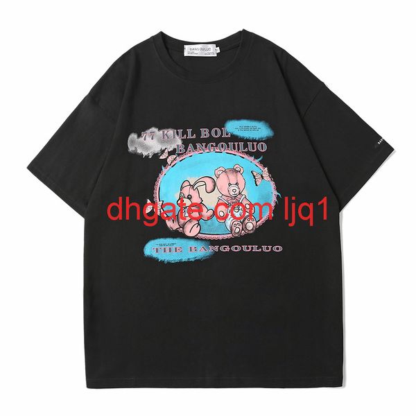 

cartoon printed short sleeve t-shirt men's ins fashion brand round neck half sleeve bf harajuku fashion loose 5-sleeve, White;black