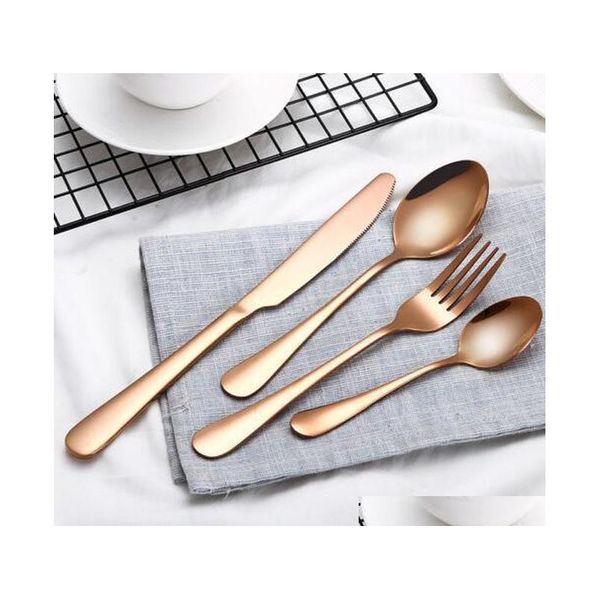 

4 pcs/set stainless steel cutlery gold/black/mix colors/blue/silver plated dinnerware knife fork sqceuk ppshop01