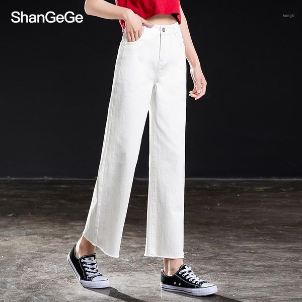 

shangege women wide leg jeans high waist white casual pants, Blue