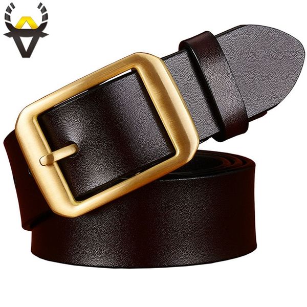 

fashion genuine leather belts for men copper plating alloy pin buckle belt man quality second layer cow skin strap male brown y200520, Black;brown