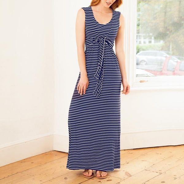 

women summer breastfeeding long dress fashion round neck striped breastfeeding dresses1, White