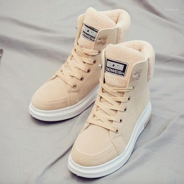 

boots 2021 women sneakers fashion flock casual shoes breathable autumn winter lace-up flats platform oeing1, Black