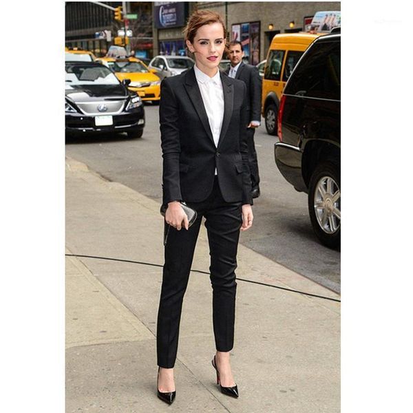 

women's two piece pants fashion full cotton pantalones mujer custom women tuxedos for peaked lapel suits button jacket+pants1, White