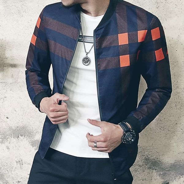 

classic plaid jackets men coat slim fit fashion mens bomber jackets hiphop streetwear windbreaker male baseball jacket for men1, Black;brown