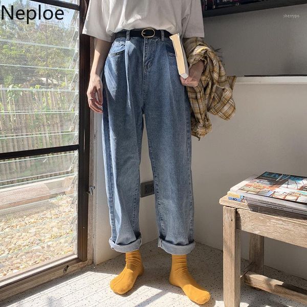 

neploe 2020 autumn jeans women pants korean stretch high waist long trousers causal solid demin wide leg pants feminimos 4d5981, Black;white