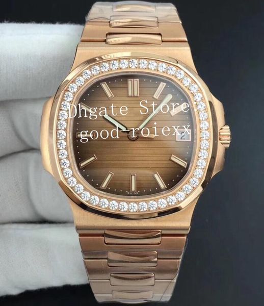 

40mm men's rose gold watch automatic cal 324 s c watches men diamond crystal bezel brown dial 5711 pf factory eta mechanical 267i, Slivery;brown