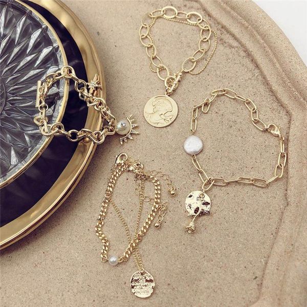 

europe and america new style restore ancient ways matte gold round bracelet coin head temperament concave fashion bracelet1, Black