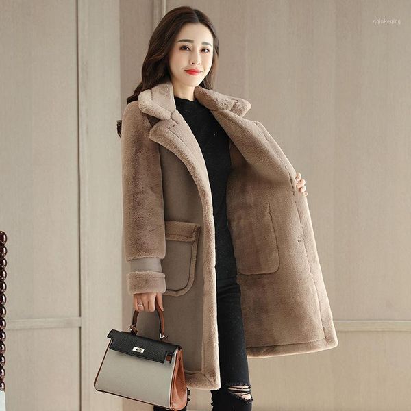 

plush thick fur coat women's 2020 autumn and winter new deerskin plus size cotton coat to keep warm winter jacket clothing l231, Black