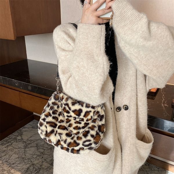 

fashion animal pattern underarm bags plush zipper small shoulder chain bags women handle street handbags purse