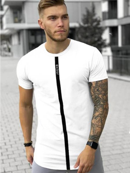 

2020 summer men's fashion new fitness short-sleeved t-shirt 100% cotton outdoor jogging training silk stretch short sleeve, White;black