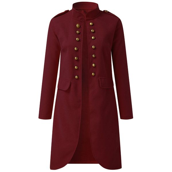 

spring autumn women's solid color sleeve round neck both row buckle long fund woolen clothes jacket loose coat, Black