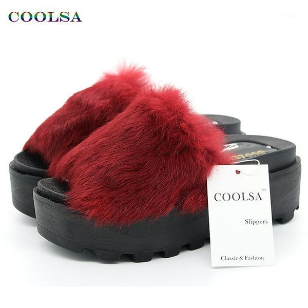 

slippers summer plush women fluffy flat non-slip animal fur feather slides home flip flop lady casual heighten shoes1, Black
