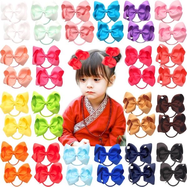 

40pcs  pairs 4.5" boutique hair bows tie baby girls kids children pigtail bows rubber band ribbon hair bands y200710, Slivery;white