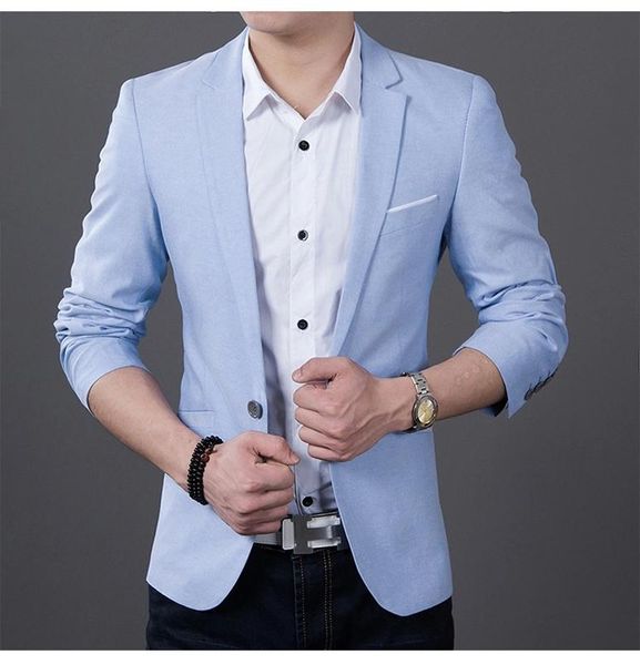 

men's suits & blazers 2021 fashion men casual 1 cotton jackets male slim fit formal sky blue black blazer suit plus size 5xl sping, White;black
