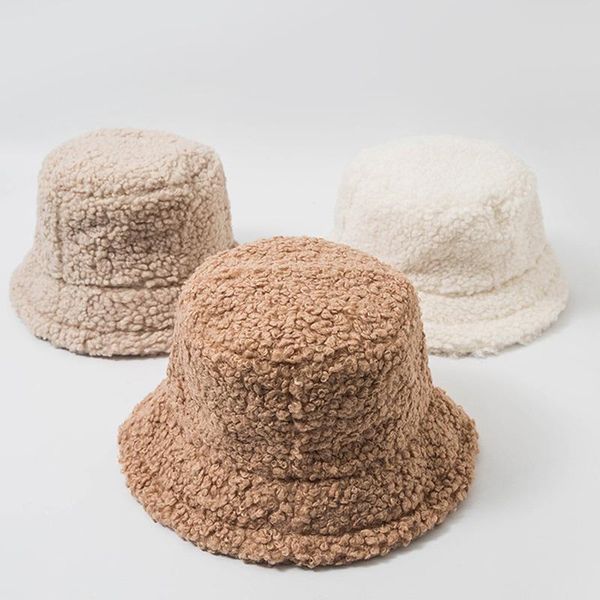 

2021 new hats for women autumn winter bucket hats lamb plush soft warm fisherman hat panama casual caps lady flat korean style, Blue;gray