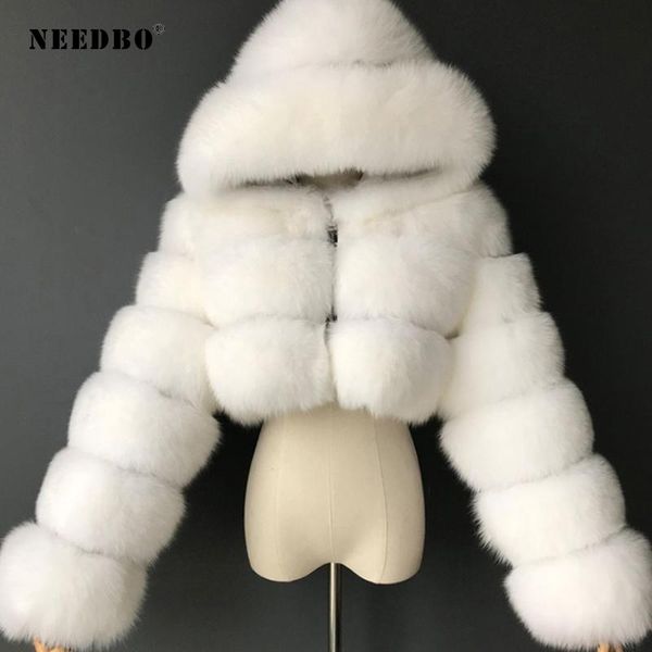 

faux fur coats winter warm cropped fluffy jacket coat parkas women oversize outerwear ladies female soft with hooded coats, Black