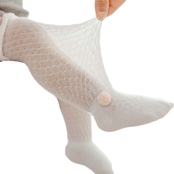 

summer baby girl socks thin mesh long sock breathable bow cotton lace kids socks infant toddler floor sock y201009, Pink;yellow