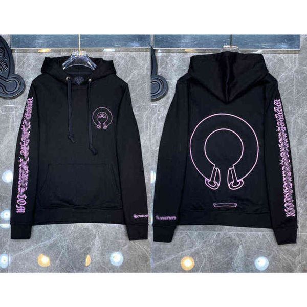 

classic mens fashion ch sweatshirts zipper hoodies designer letter horseshoe sanskrit cross print pullover hooded sweater woman loose jackts, Black