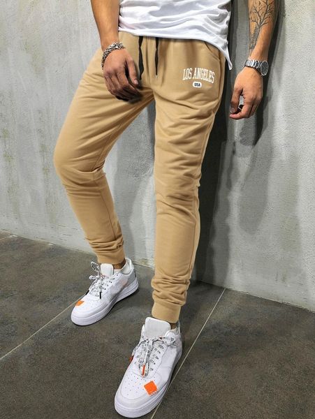 

men letter graphic drawstring waist sweatpants k80g#, Black