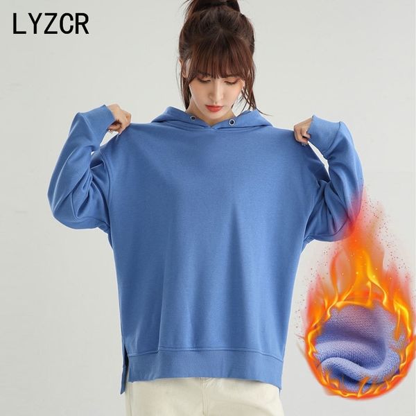

winter fleece hoodie sweatshirts for women warm velvet vintage hooded sweatshirt fashion oversize ladies pullovers 201113, Black