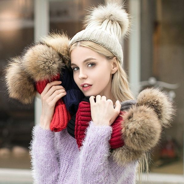 

cotton mom 1pcs baby warm raccoon fur bobble striped knitted parent-child winter beanie kpop hat wca64myx