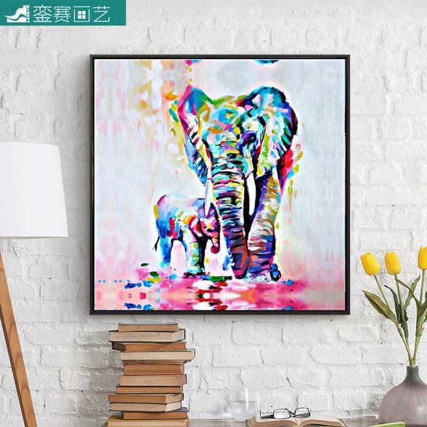 

elephant father and son color drawing oil animal decoration core sticker wall painting