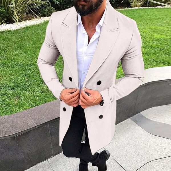 

mens trench new fashion men long coat autumn winter double-breasted windbreaker coat slim trench men plus size outwear, Black