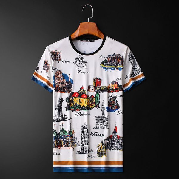 

2021 spring will see silky ice around the neck short undershirt male impression shirt homme shirts c3al, White;black