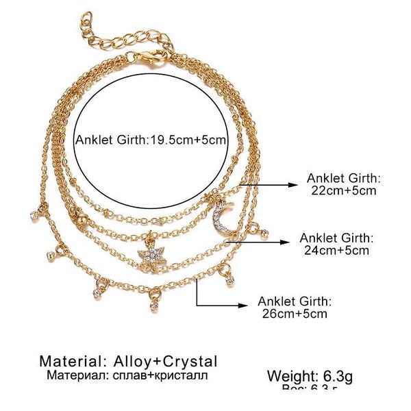 

iparam vintage multilayer crystal anklet 2020 bohemia star moon pendant ankle leg sandal anklet jewelry pa qyleyc, Red;blue
