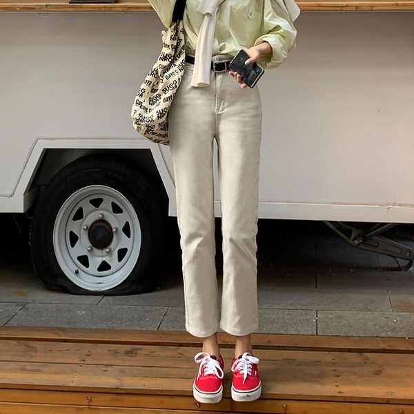 

высокая талия прямая лодыжка ноги белые джинсы y1214, Blue