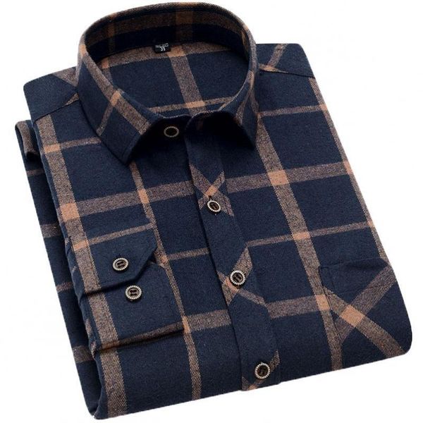 Camicie da uomo Abito maschile Uomini Giallo Nero Plaid Plaid Spazzolato Camicia a maniche lunghe Pocket Spring Casual Camicie da uomo in flanella in cotone flanella morbido adatto 5xl c1212