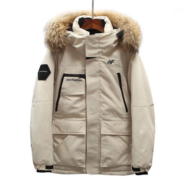 

down jacket men's outdoor sports thickened warm large wool collar hooded fashion trend down jacket1, Black