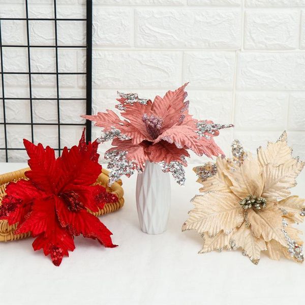 

decorative flowers & wreaths 1 pc large artificial for christmas decor glitter poinsettia fake home diy xmas wedding year decoration1