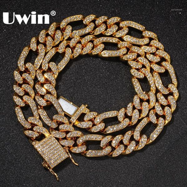 

uwin figaro chains necklace 13mm hiphop gold silver color iced out rhinestones cuban links necklaces jewelry men women1