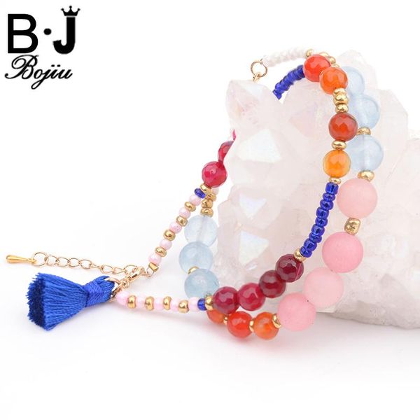 

bojiu exquisite bracelets for women seed beads natural stone tassel bohemia colorful new girl jewelry bracelet sets bc173, Golden;silver