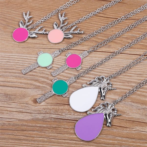 

christmas gift personalized blanks enamel disc reindeer pendent necklace, Silver