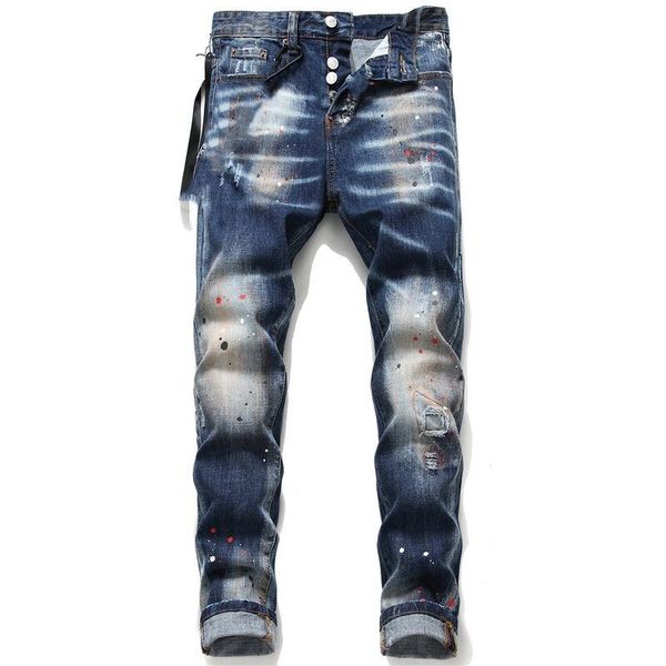 

2021 new european and american fashion mens casual jeans highgrade washing pure hand grinding quality optimization lt2120, Blue