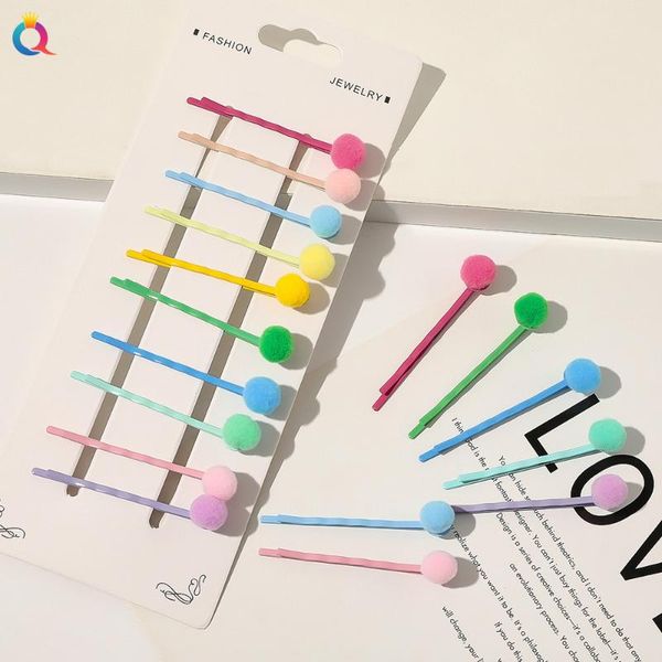 

hair accessories 9cm hairpins colorful pompom trendy metal clip for women girls qy123018, Slivery;white