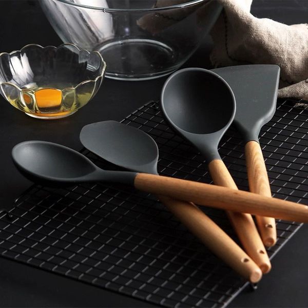 

wooden handle sile spatula heat resistant soup spoon non stick cooking shovel kitchen cooking utensils 8 styles h bbygyv