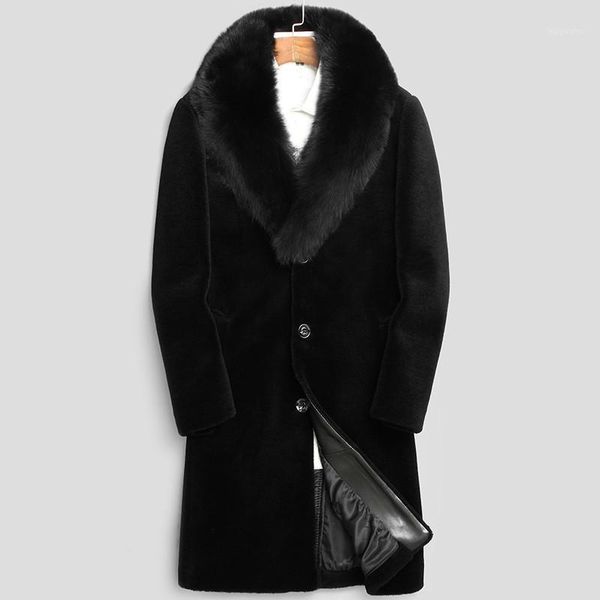 

100% wool coat winter jacket men real sheep shearling fur long coats mens fur collar warm jackets 5xl lsy070072 my16121, Black